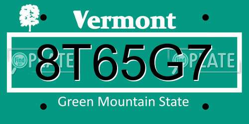 8T65G7 Vermont License Plate