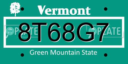 8T68G7 Vermont License Plate