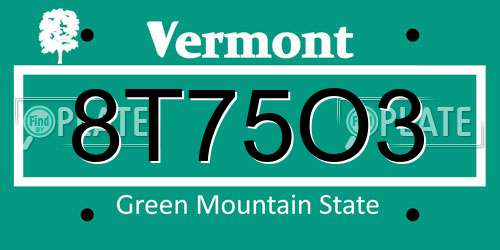 8T75O3 Vermont License Plate