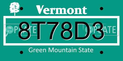 8T78D3 Vermont License Plate
