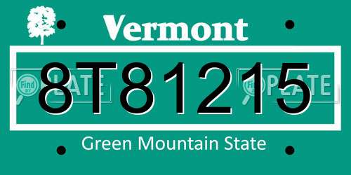 8T81215 Vermont License Plate