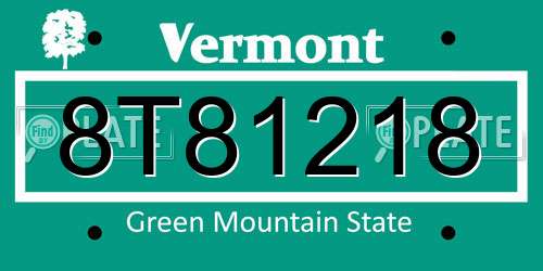 8T81218 Vermont License Plate