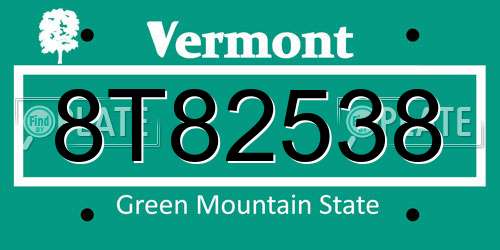 8T82538 Vermont License Plate