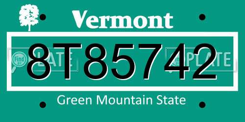 8T85742 Vermont License Plate