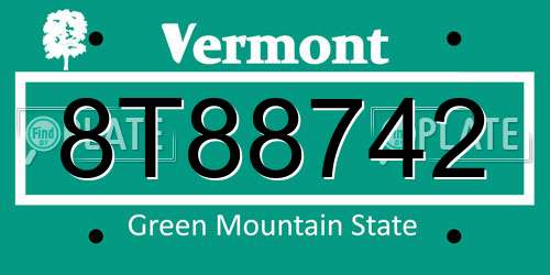 8T88742 Vermont License Plate