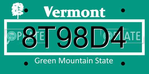8T98D4 Vermont License Plate