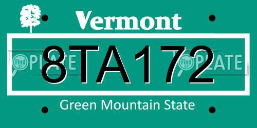 8TA172 Vermont License Plate