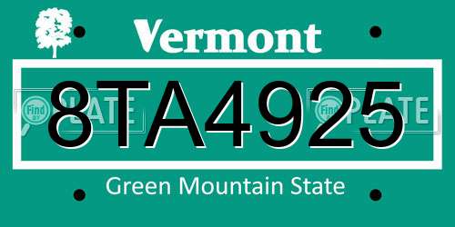 8TA4925 Vermont License Plate