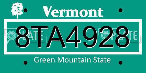 8TA4928 Vermont License Plate