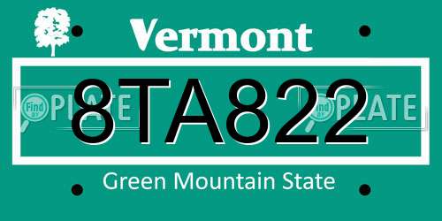 8TA822 Vermont License Plate