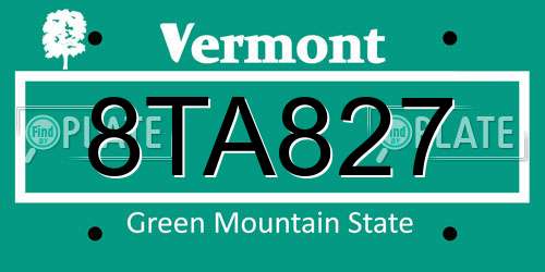 8TA827 Vermont License Plate