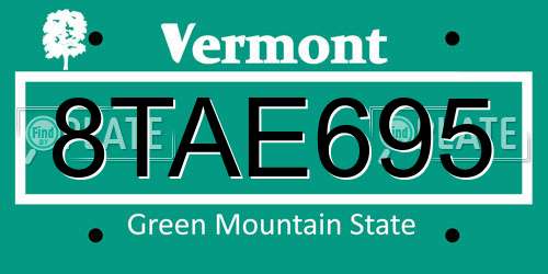 8TAE695 Vermont License Plate