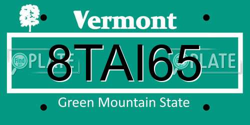 8TAI65 Vermont License Plate