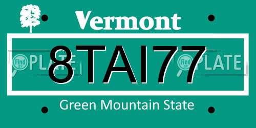 8TAI77 Vermont License Plate