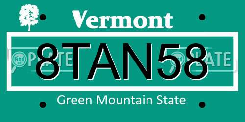 8TAN58 Vermont License Plate