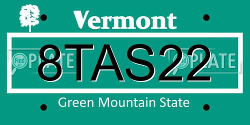 8TAS22 Vermont License Plate