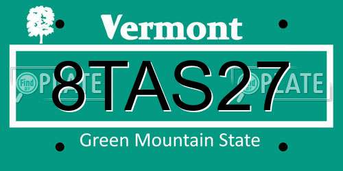 8TAS27 Vermont License Plate