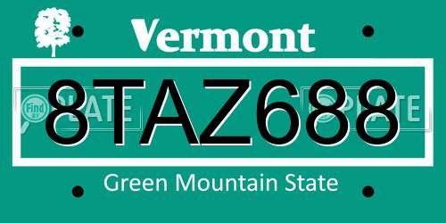 8TAZ688 Vermont License Plate