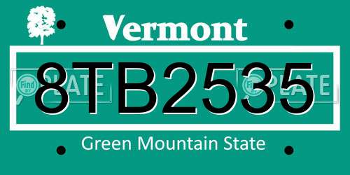 8TB2535 Vermont License Plate