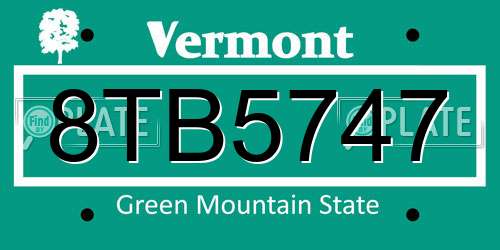 8TB5747 Vermont License Plate