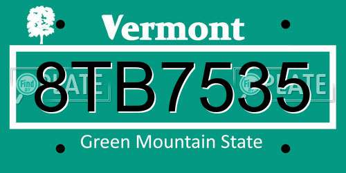 8TB7535 Vermont License Plate