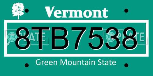 8TB7538 Vermont License Plate