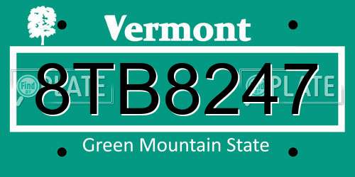 8TB8247 Vermont License Plate