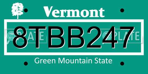 8TBB247 Vermont License Plate