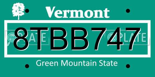 8TBB747 Vermont License Plate