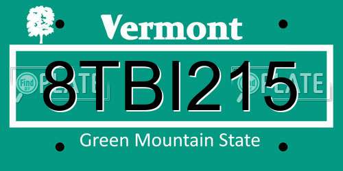 8TBI215 Vermont License Plate