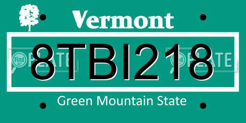 8TBI218 Vermont License Plate