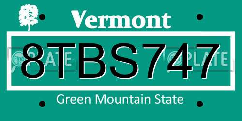 8TBS747 Vermont License Plate