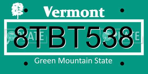 8TBT538 Vermont License Plate