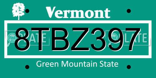 8TBZ397 Vermont License Plate