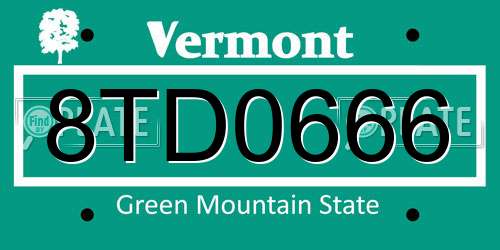 8TD0666 Vermont License Plate
