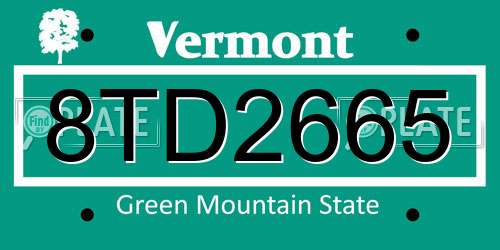8TD2665 Vermont License Plate