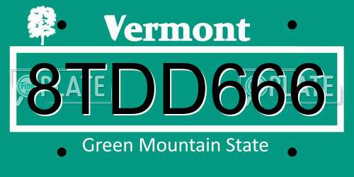 8TDD666 Vermont License Plate