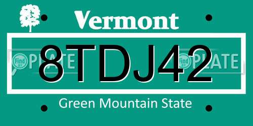8TDJ42 Vermont License Plate