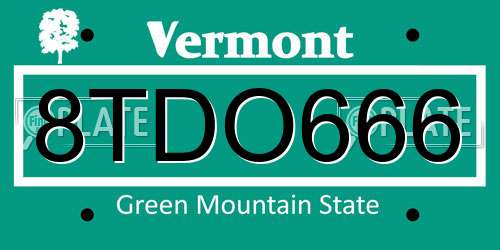 8TDO666 Vermont License Plate