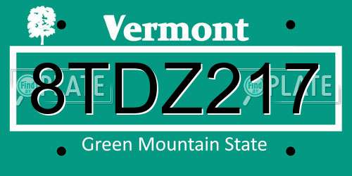 8TDZ217 Vermont License Plate