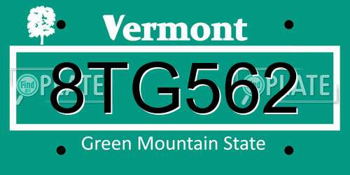 8TG562 Vermont License Plate
