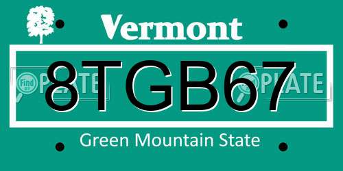 8TGB67 Vermont License Plate