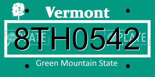 8TH0542 Vermont License Plate