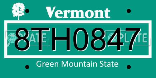 8TH0847 Vermont License Plate