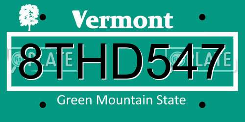8THD547 Vermont License Plate