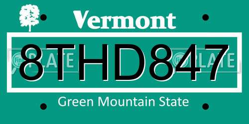 8THD847 Vermont License Plate
