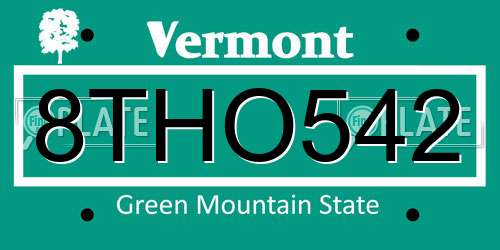 8THO542 Vermont License Plate