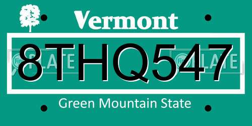 8THQ547 Vermont License Plate