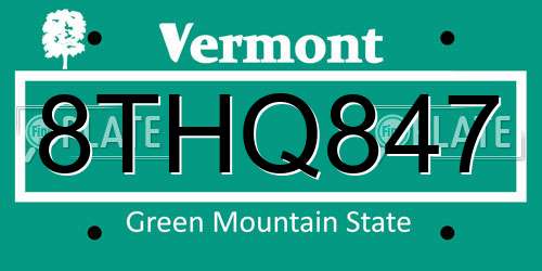 8THQ847 Vermont License Plate