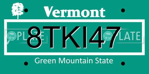 8TKI47 Vermont License Plate